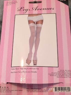 Leg Avenue White Sheer Lace-Top Thigh Highs
